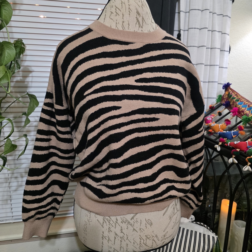 J.O.A. Black and Tan Zebra Print Sweater